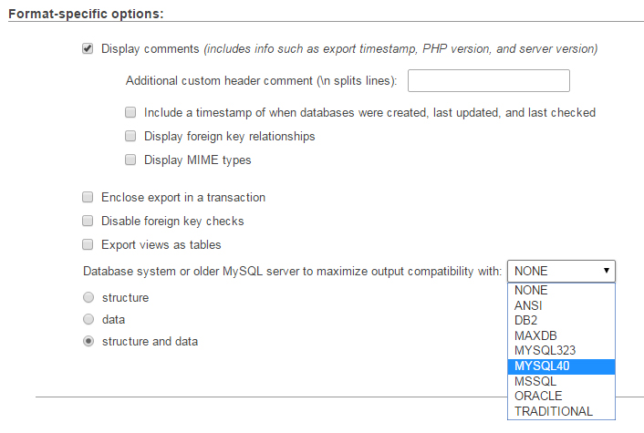 format-specific options Unknown character set utf8mb4